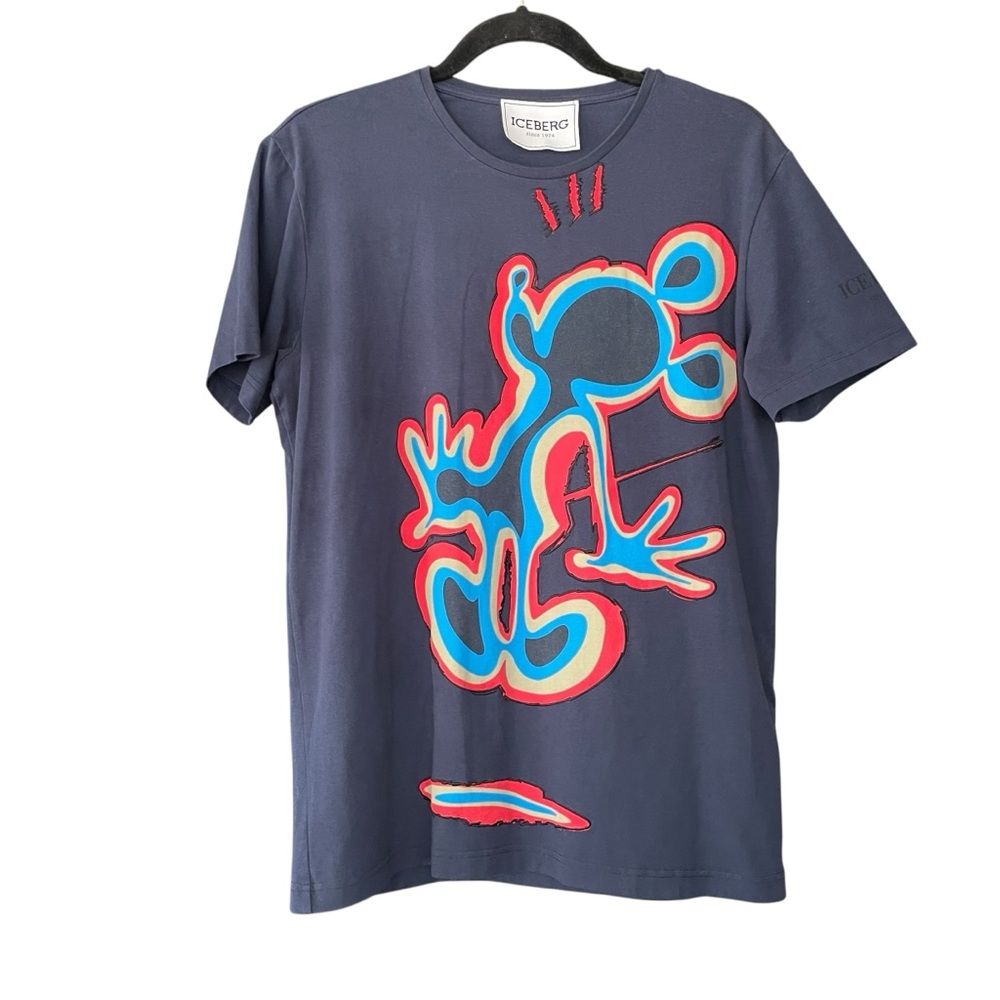 Iceberg Navy Black Embroidered Stitching Mickey Mouse Graphic Tee Fitted  Shirt